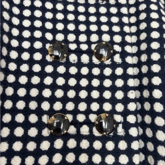 Juicy Couture Y2K Navy Cream Wool Blend Polka Dot Peacoat Cropped Preppy Small - Picture 5 of 10